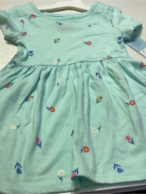 A  2T mint green dress with flowers and a short sleeved rose colored dress